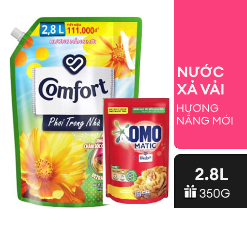 Ảnh của [Tặng OMO 350g] Nước xả vải Comfort Phơi trong nhà hương Nắng mới 2.8l