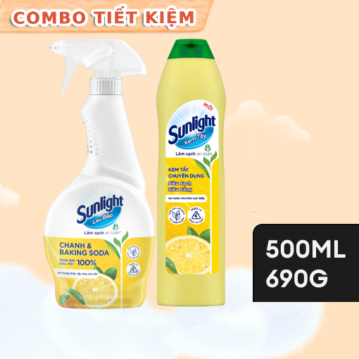 Ảnh của Combo Sunlight Nước lau bếp Chanh & Baking soda và Kem tẩy chuyên dụng