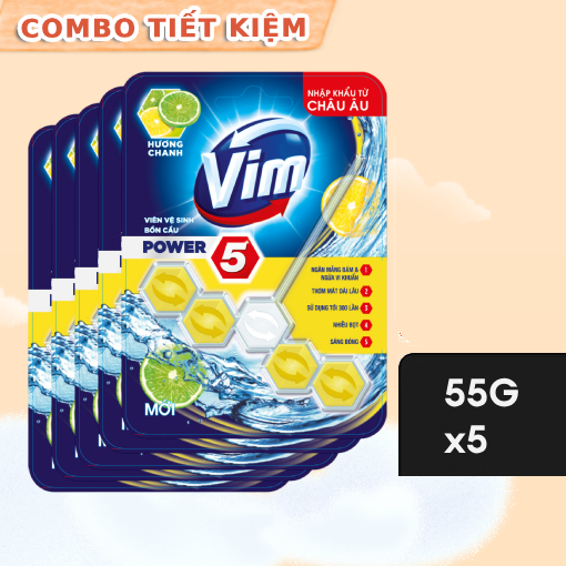 Ảnh của Combo 5 Vỉ viên tẩy bồn cầu Vim Power 5 hương Chanh 55g