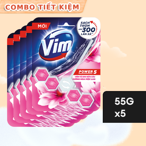 Ảnh của Combo 5 Vỉ Viên tẩy bồn cầu Vim hương Hoa Mộc Lan 55g