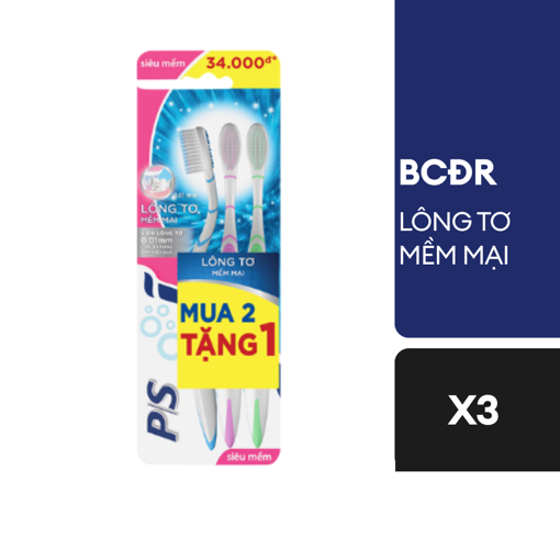 Ảnh của Bộ 3 Bàn chải đánh răng P/S Lông Tơ Mềm Mại