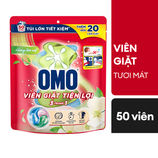 Ảnh của Viên giặt OMO 3trong1 hương Tươi Mát 50 viên 525g