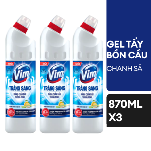 Ảnh của Combo 3 Gel tẩy bồn cầu Vim Trắng sáng hương Chanh Sả 870ml