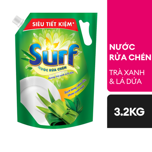 Ảnh của Nước rửa chén Surf hương Trà xanh & Lá dứa túi 3.2kg