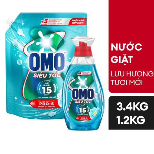 Ảnh của [Sản Phẩm Mới] Combo 2 Nước Giặt Siêu Tốc Lưu Hương Tươi Mới 3.4kg + 1.2kg