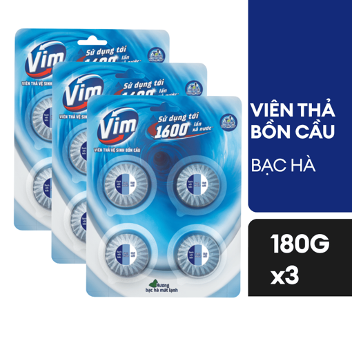 Ảnh của Combo 3 Vỉ viên thả vệ sinh bồn cầu Vim hương Bạc Hà 180g