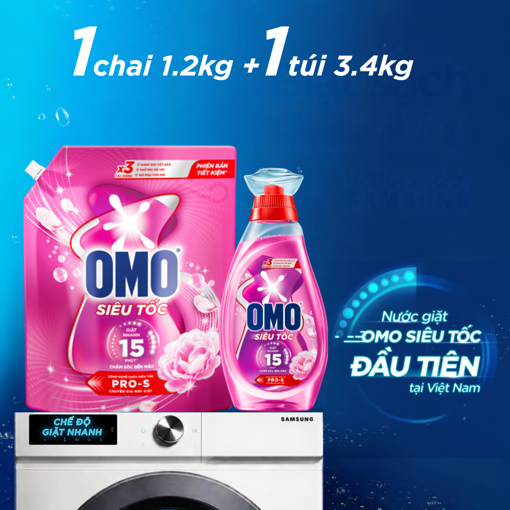 Ảnh của [Sản Phẩm Mới] Combo 2 Nước Giặt Siêu Tốc Chăm Sóc Bền Màu 3.4kg + 1.2kg