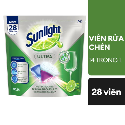 Ảnh của [HSD: 09/06/2027] Viên rửa chén Sunlight 14 trong 1 túi 28 viên